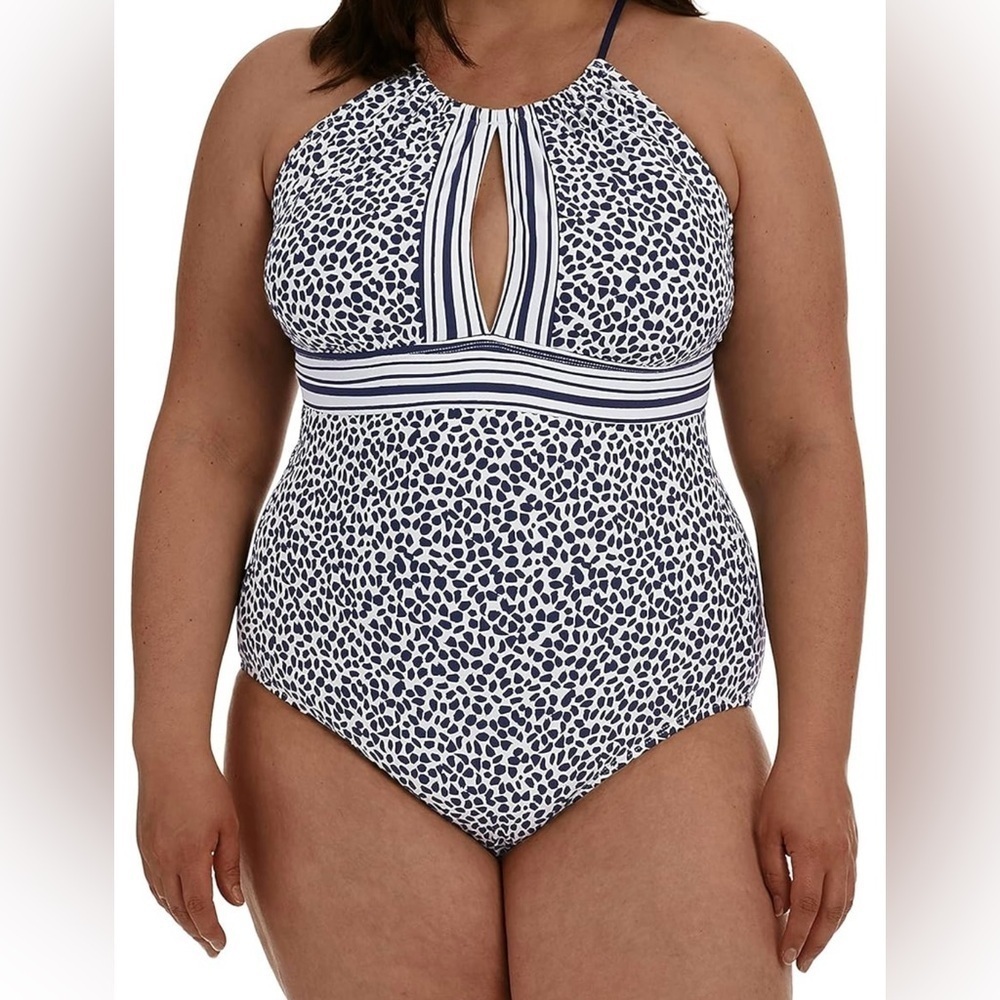 La Blanca High Neck Keyhole Mio One Piece Swimsuit in Indigo